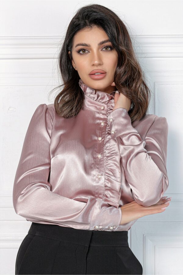 Camasa MBG roz din voal satinat cu volanas si nasturi