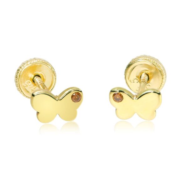 Cercei bebe/fetite cu Diamant natural galben – Model fluturasi – Aur Galben 9K – Inchizatoare sigura si confortabila cu filet