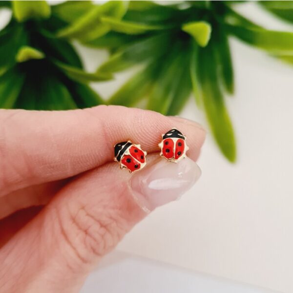 Cercei Buburuza colorata – Aur Galben 9K – Inchizatoare surub