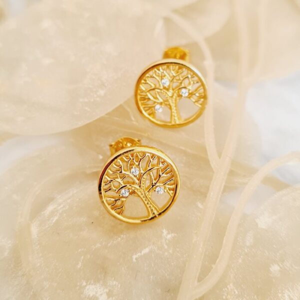 Cercei Copacul Vietii – decorat cu Zirconii albe – Argint 925 placat cu Aur Galben 18K