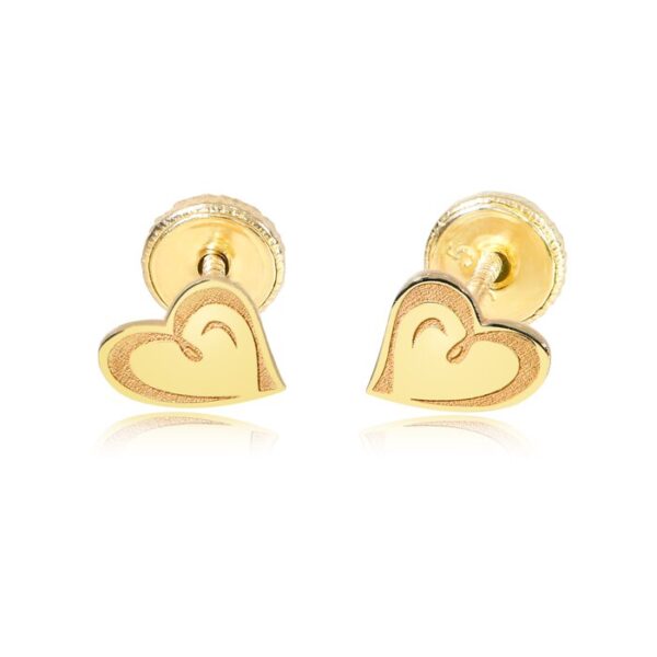 Cercei copii/bebe – Model inima conturata – Aur Galben 9K – Inchizatoare sigura si confortabila cu filet