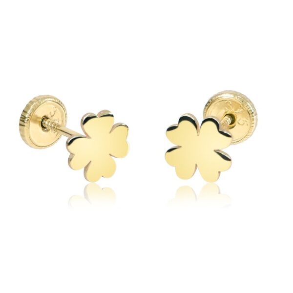 Cercei copii/bebe – Model trifoi – Aur Galben 9K – Inchizatoare sigura si confortabila cu filet