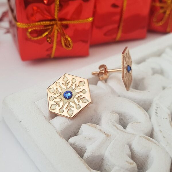 Cercei Craciun – Model Hexagon – Cristal de zapada – Argint 925 placat cu Aur roz 18K – cristal Swarvski – inchidere surub