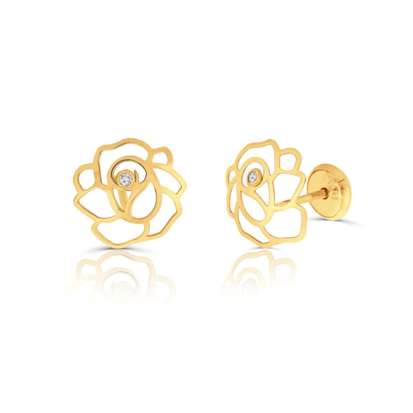 Cercei din aur 14K Contur Trandafir si Diamante