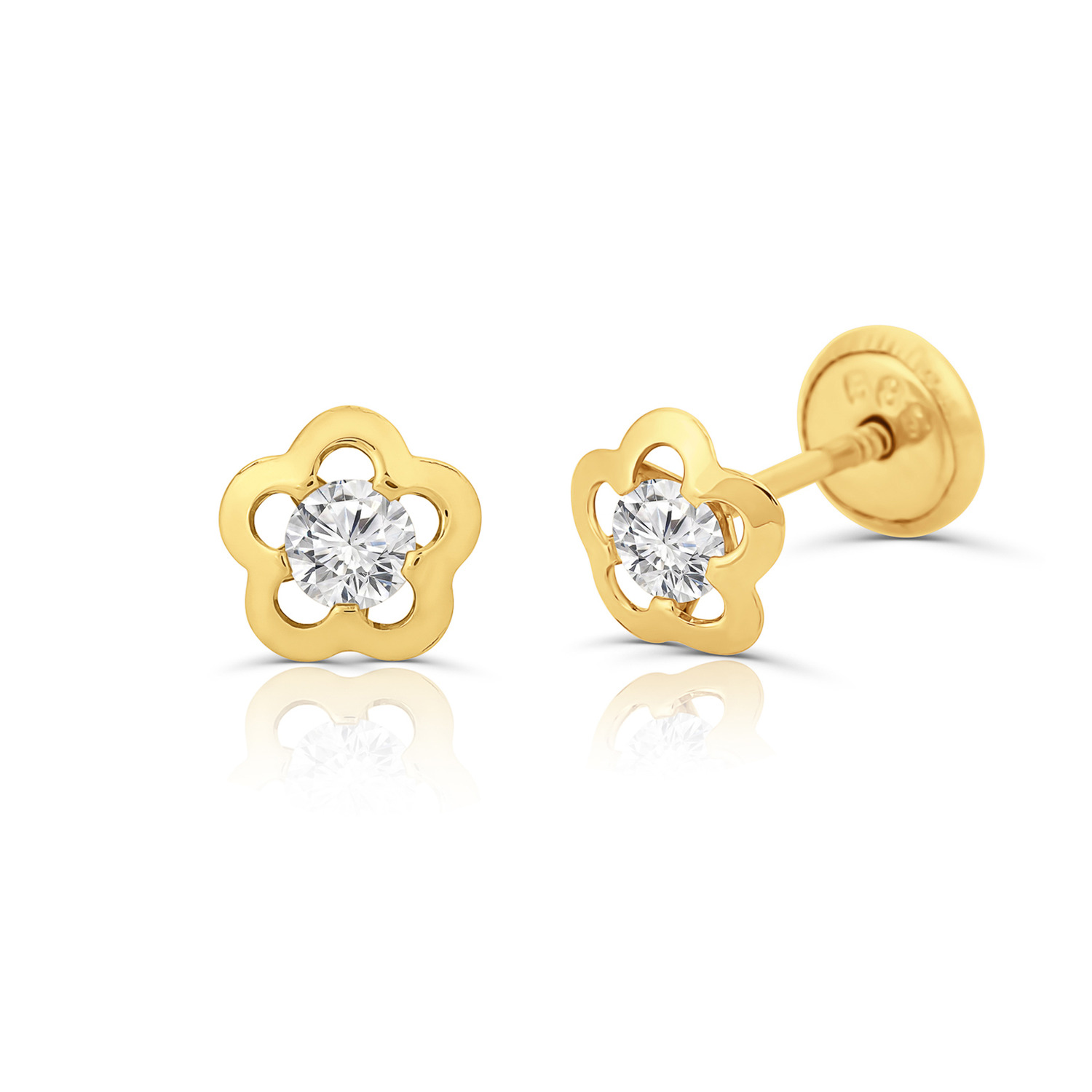Cercei din aur 14K pentru copii contur Floare si Cristal