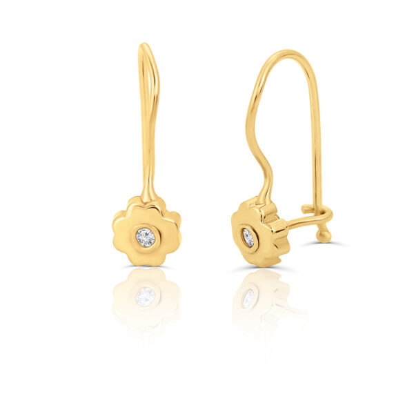 Cercei din aur 14K pentru copii tortite Floare Stilizata si Diamante