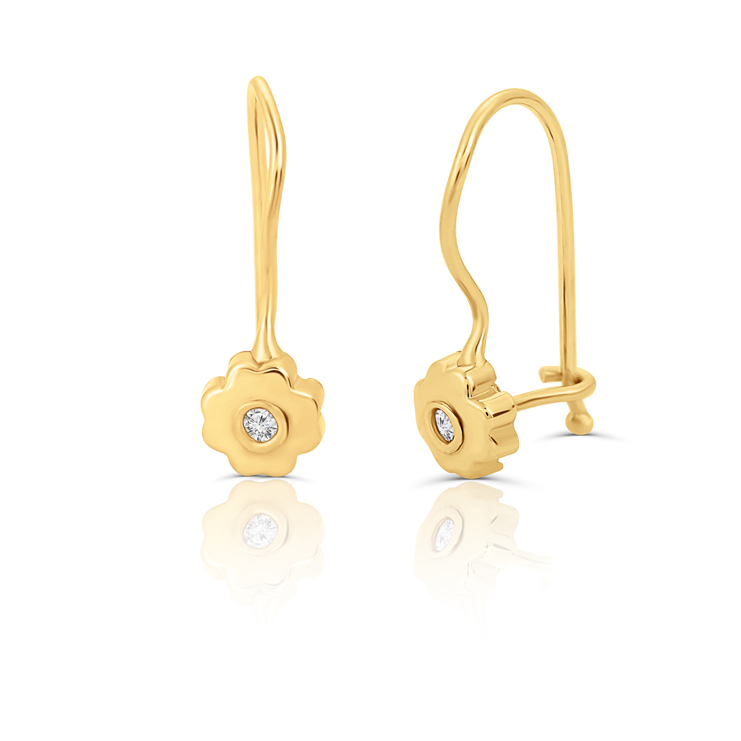 Cercei din aur 14K pentru copii tortite Floare Stilizata si Diamante
