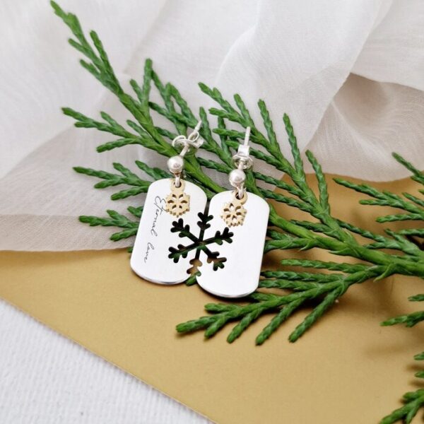 Cercei festivi – Urma de Fulg – Placuta din Argint 925 si Fulg din Argint 925 placat cu Aur Galben 18K – Inchizatoare surub