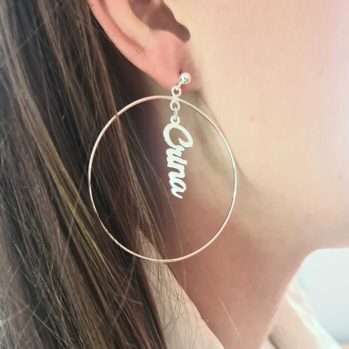 Cercei rotunzi BIG HOOPS cu nume - Argint 925 - Inchizatoare surub