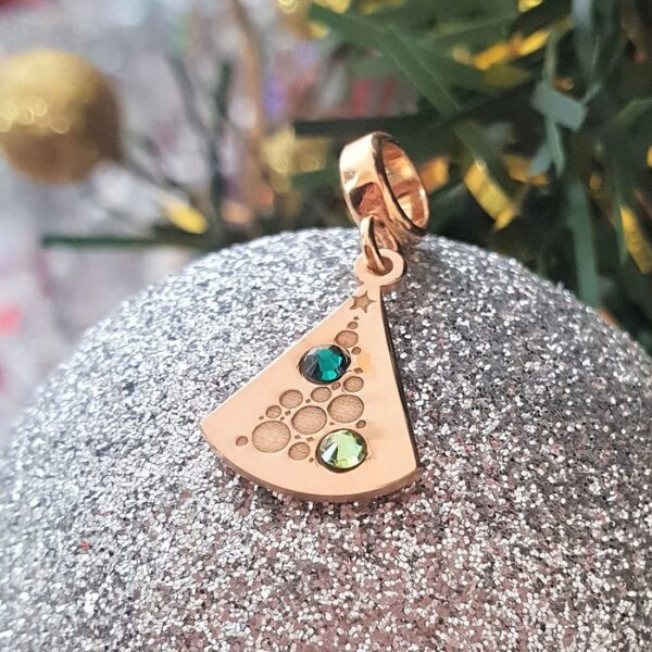 Charm personalizat Craciun – Brad cu globuri – Argint 925 placat cu Aur roz 18K – cristale Swarovski