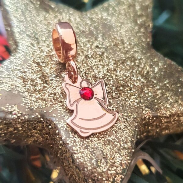 Charm personalizat Craciun – Clopotel – Argint 925 placat cu Aur roz 18K – cristal Swarovski