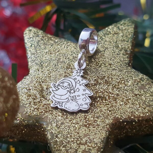 Charm personalizat Craciun – Mos si brad – Argint 925