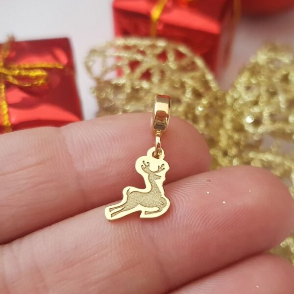 Charm personalizat Craciun – Renul Rudolf – Argint 925 placat cu Aur galben 18K
