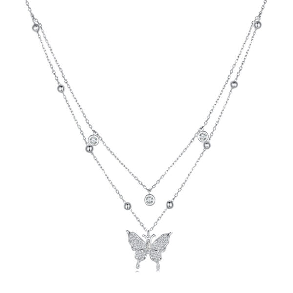 Colier din argint Double Chain Sparkling Butterfly