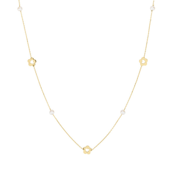 Colier din aur 14k Floricele si Perle