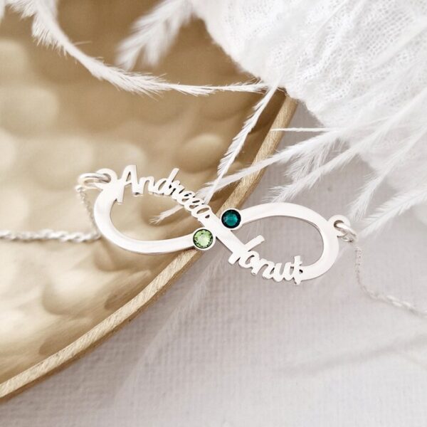 Lantisor Etern – Infint cu 2 nume decupate si cristale Swarovski – Argint 925