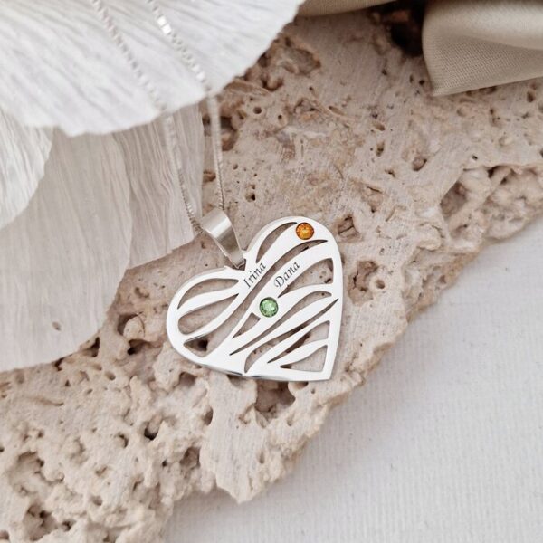 Lantisor Valuri de Iubire Inima in valuri – 2 nume si cristale Swarovski – Argint 925