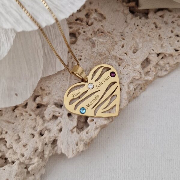 Lantisor Valuri de Iubire – 3 nume si cristale Swarovski – Argint 925 placat cu Aur Galben 18K