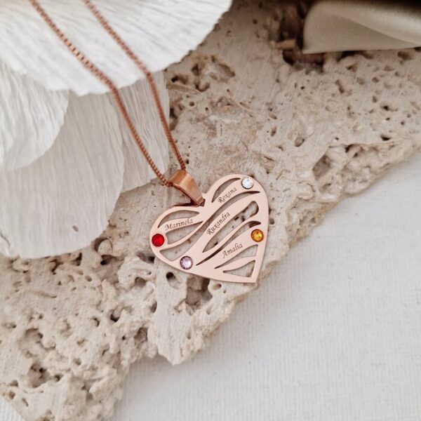 Lantisor Valuri de Iubire – 4 nume si cristale Swarovski – Argint 925 placat cu Aur Roz 18K