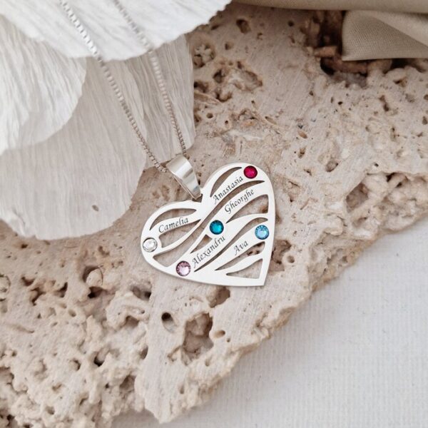 Lantisor Valuri de Iubire – 5 nume si cristale Swarovski – Argint 925