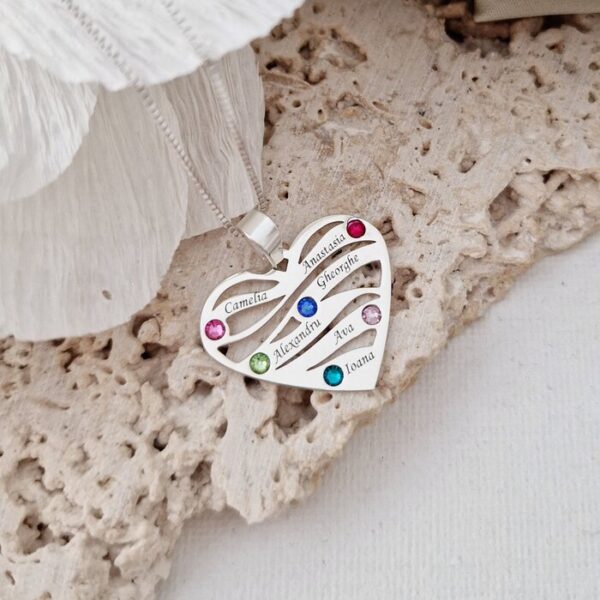 Lantisor Valuri de Iubire – 6 nume si cristale Swarovski – Argint 925