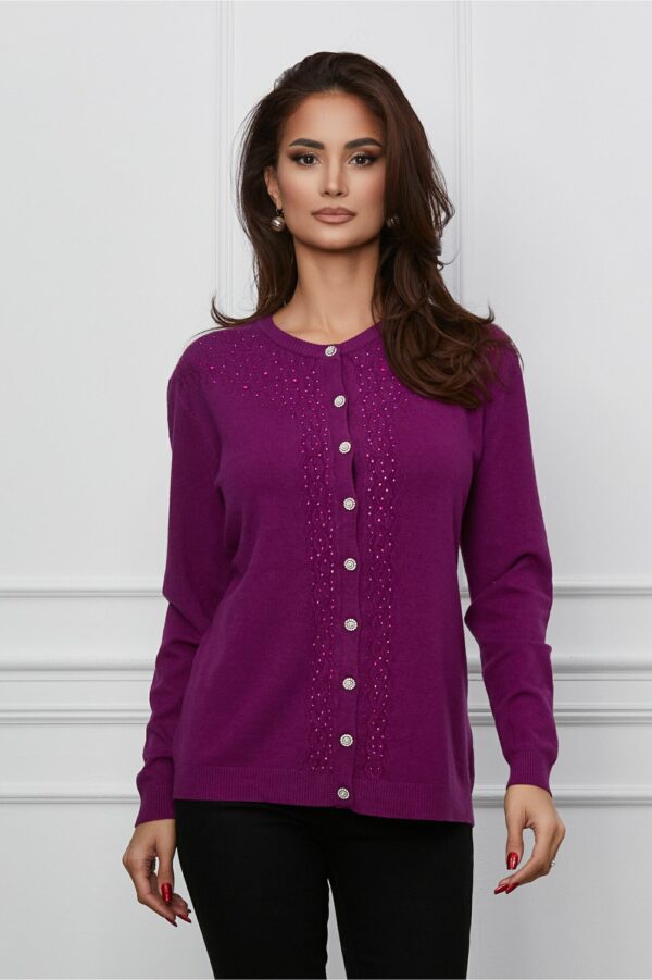 Pulover Corina magenta cu strasuri si nasturi stralucitori