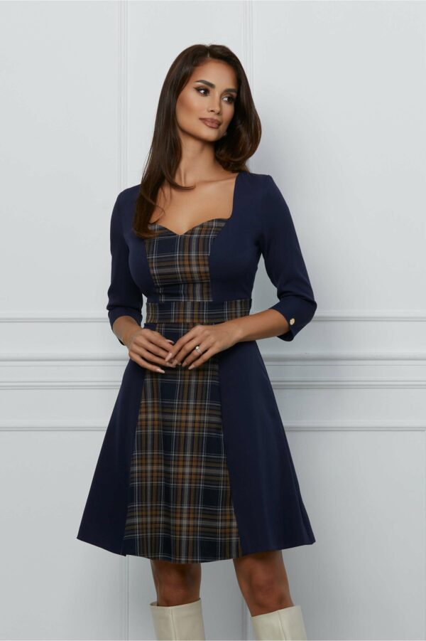 Rochie Dy Fashion bleumarin cu carouri galbene