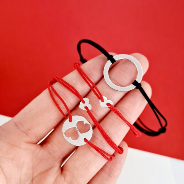 Set 4 bratari – Tata, mama si 2 copii – Puzzle Familie – disc, banut si 2 inimi – Argint 925