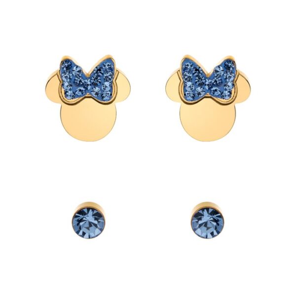 Set Cercei Disney Minnie Mouse – Otel Medical Inoxidabil Auriu si Cristale Albastre
