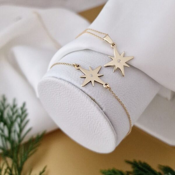 Set festiv – Gratia Stelara – Bratara si lantisor stea cu Diamant natural – Aur Galben 9K