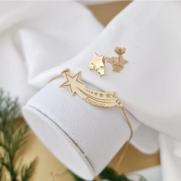 Set festiv – Sclipire Stelara – Cercei stelute si lantisor cu stea cazatoare – Argint 925 placat cu Aur Galben 18K