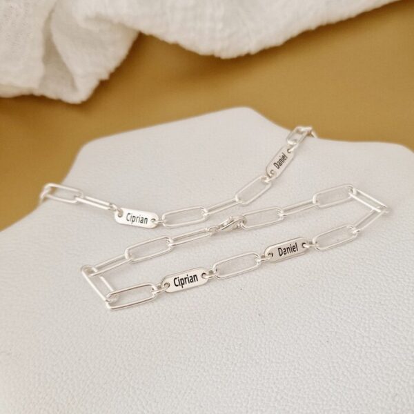 Set lantisor si bratara TOTUL MEU – 2 placute personalizate si lant din zale mari – Argint 925