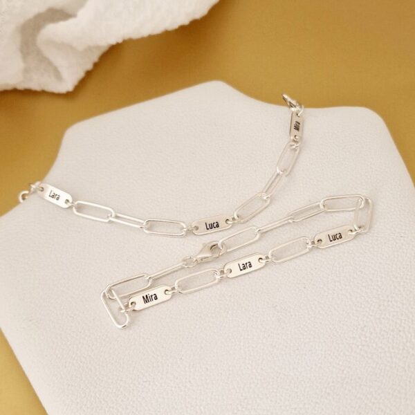 Set lantisor si bratara TOTUL MEU – 3 placute personalizate si lant din zale mari – Argint 925