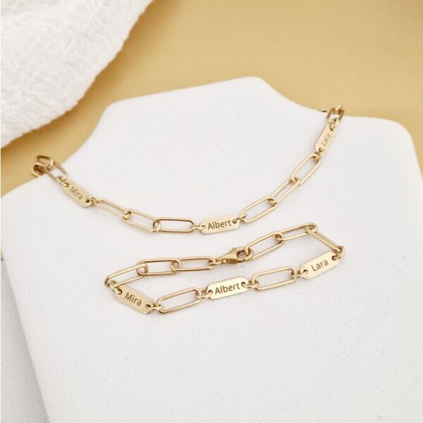 Set lantisor si bratara TOTUL MEU – 3 placute personalizate si lant din zale mari – Argint 925 placat cu Aur Galben 18K