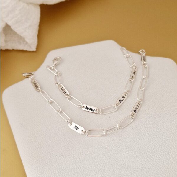 Set lantisor si bratara TOTUL MEU – 4 placute personalizate si lant din zale mari – Argint 925