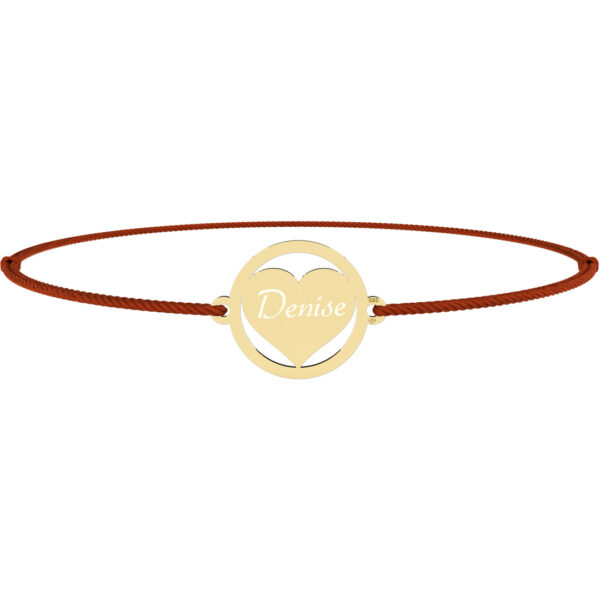 Bratara inima in rama din aur galben, alb sau roz de 14K si snur reglabil