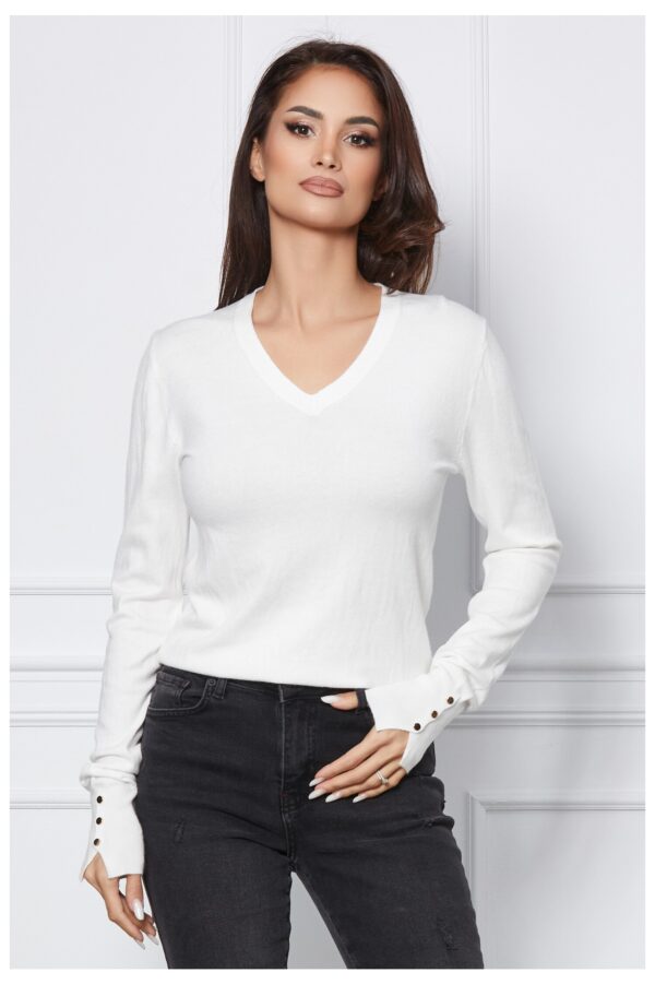 Bluza Roxa alba din tricot cu capse aurii