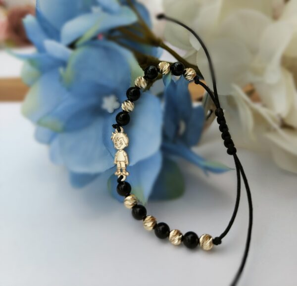 Bratara model baietel cu bilute aur galben si onix 4 mm