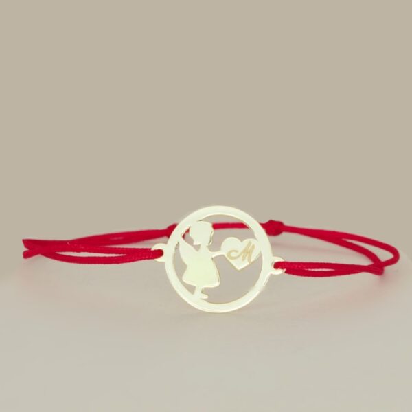 Bratara ingeras si inima aur galben 14k si snur reglabil