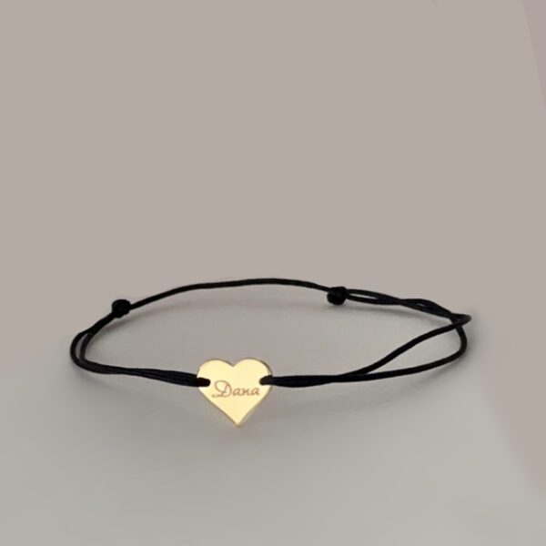 Bratara inima aur galben, alb sau roz 14K cu snur reglabil