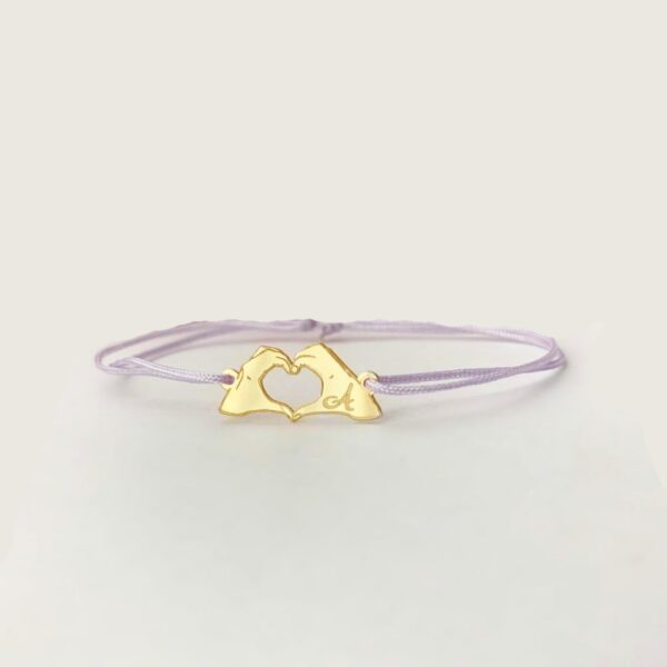 Bratara inima formata din doua maini – din aur 14K – cu snur reglabil