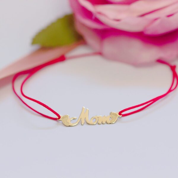 Bratara personalizata din aur galben 14K si simbol talpite cu snur reglabil