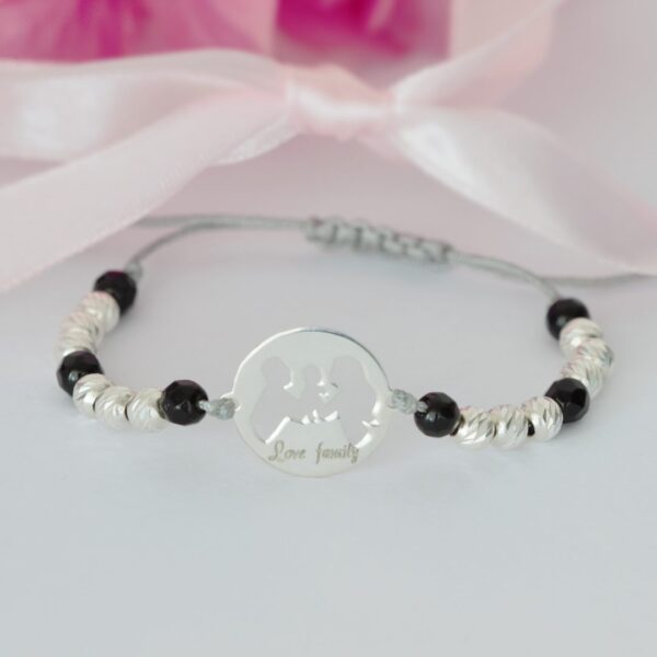 Bratara mama tata bebe argint si bilute onix si argint fatetate