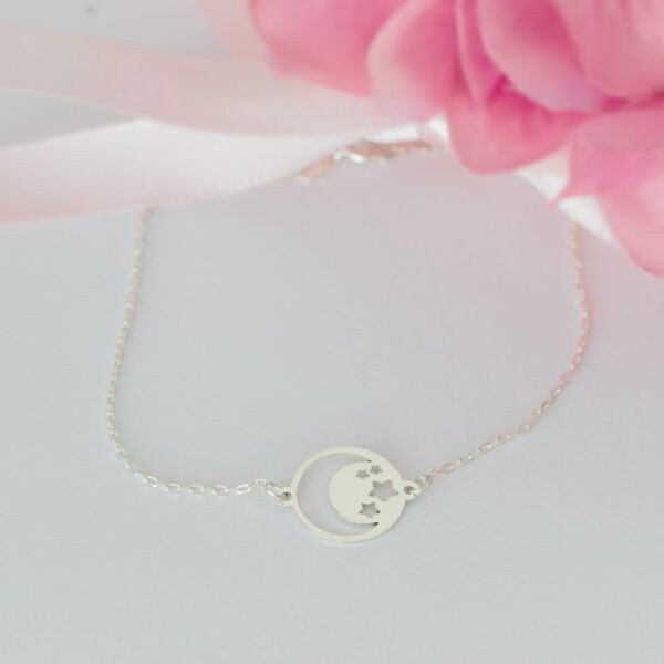 Bratara lant dama cu luna si stelute model decupat aur alb 14K