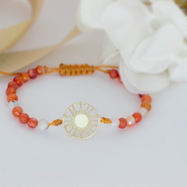 Bratara soare din aur 14K cu pietre semipretioase agat si piatra lunii