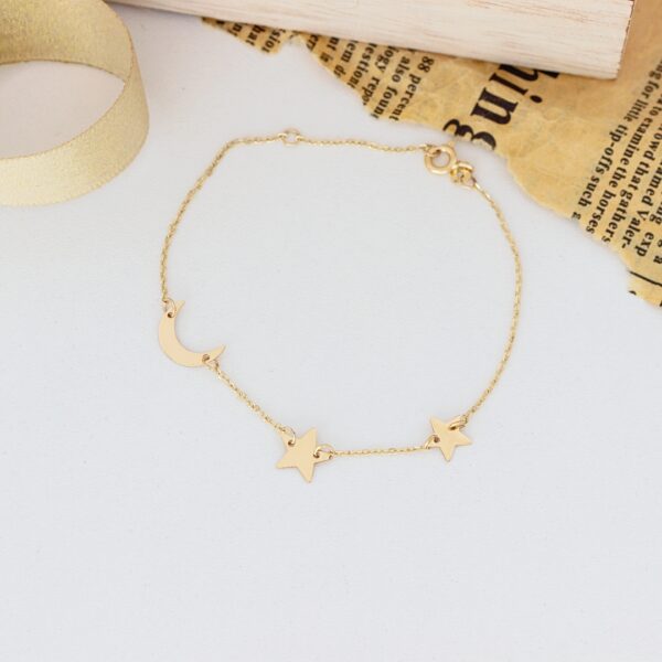 Bratara luna si stelute cu lant pentru dama aur 14K