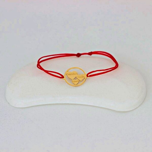 Bratara inimi in rama din aur galben, alb sau roz de 14K cu snur reglabil