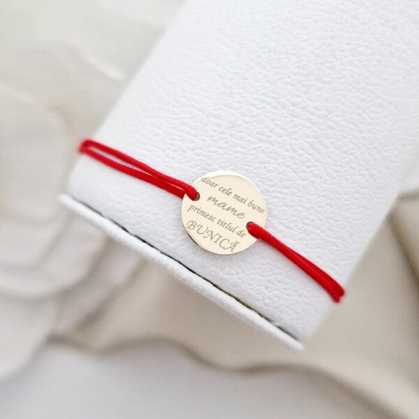 Bratara Bunica – Model personalizat  Titlu de Bunica – Aur Galben 14K – Snur reglabil