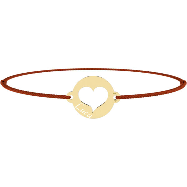 Bratara inima decupata in banut – din aur 14K si snur reglabil