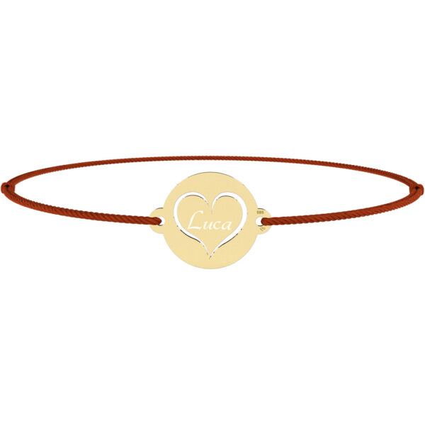 Bratara inimioara conturata din aur galben, alb sau roz 14K – snur reglabil